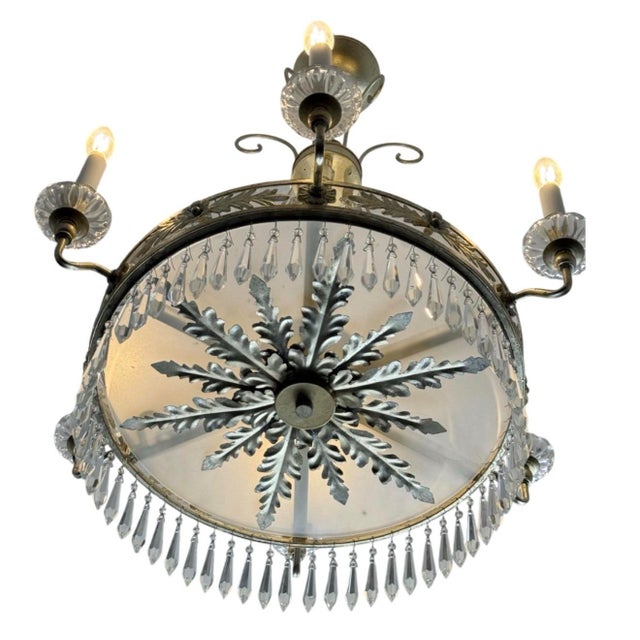 1950s Neoclassical or Regency Dore, Crystal, Six Arm Chandelier, Italy For Sale - Image 5 of 6