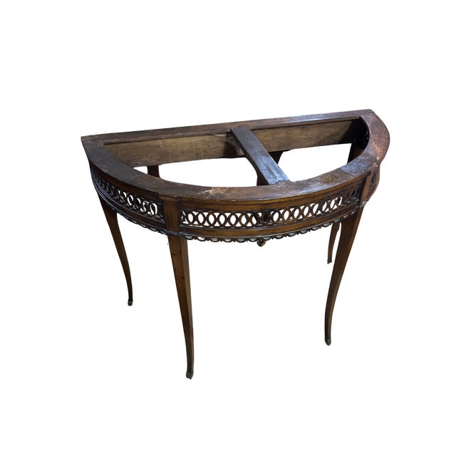 Antique Demilune Mahogany Console Table with Green Marble Top – Louis XVI Neoclassical / George III Style Entryway...