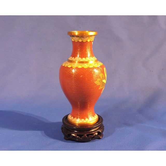 Red Late 20th Century Jingdezhen Imperial Cloisonne Enamel on Brass Fertility Vase With Pedetsal Stand For Sale - Image 8 of 10