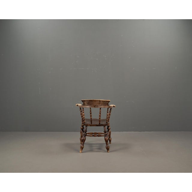 Antique English Elm Wood Captains Chair, 1890s For Sale - Image 6 of 18