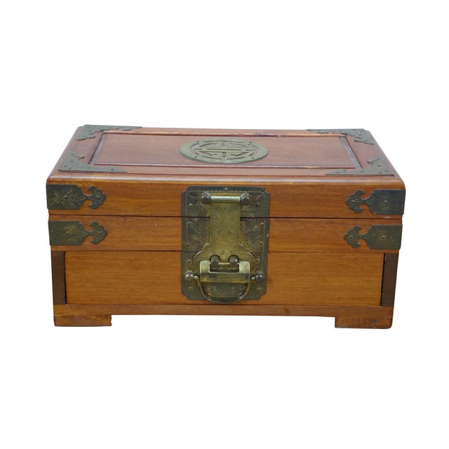 Chinese Late 20th Century George Zee Chinese Chinoiserie Rosewood Brass Longevity Jewelry Chest Box 12" For Sale - Image 3 of 17
