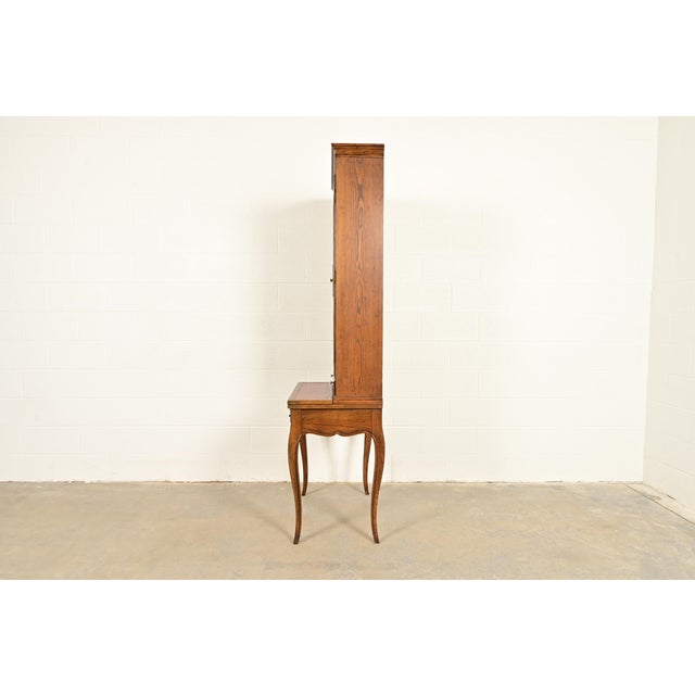 Baker Furniture French Provincial Louis XV Carved Oak Secretary Desk With Bookcase Hutch, Circa 1960s For Sale - Image 15 of 17
