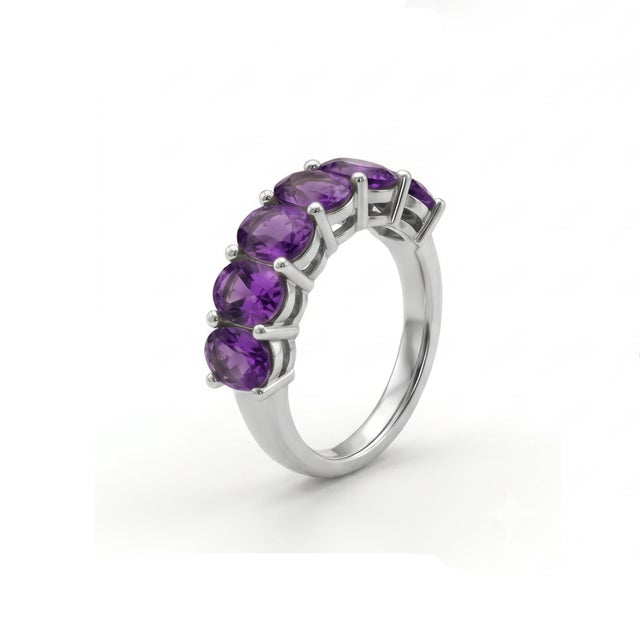 Not Yet Made - Made To Order Amethyst Engagement Stackable Ring, Half Band Gemstone Ring Us 7 For Sale - Image 5 of 5