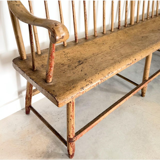 Wood Primitive 10' Long Bench Weathered Original Painted Surface For Sale - Image 7 of 17