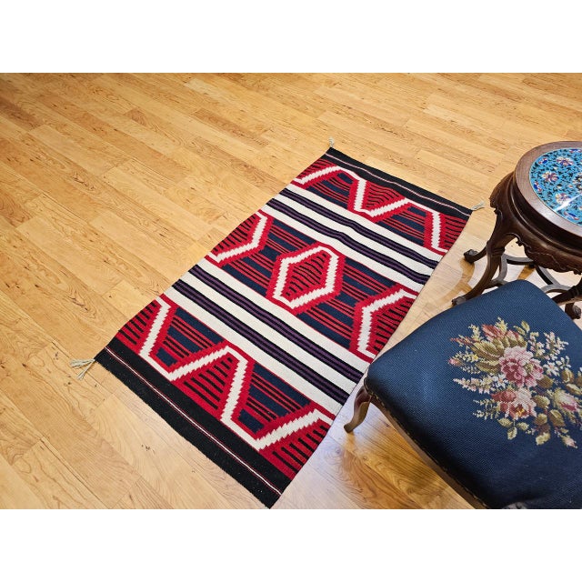Vintage Native American Navajo Rug, Handwoven Wool, Chief’s Blanket Pattern, 3x5 For Sale - Image 9 of 11
