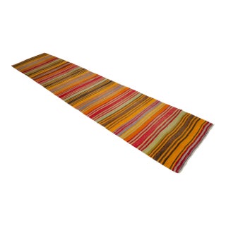 1960s Vintage Runner Rug Turkish Handmade Striped Hallway Decor - 2'6" X 11'6" For Sale