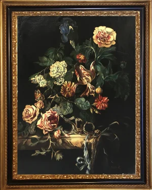 Roberto Suraci, Still Life Painting of Flowers, Oil on Canvas, Framed