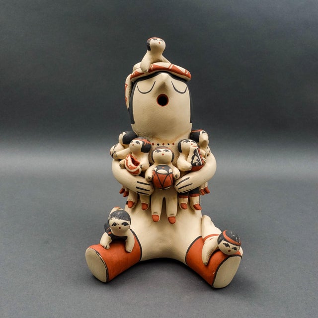 Mid-Century Modern Mid 20th Century Marie Toya Signed Jemez Pueblo Storyteller 8 Children Pottery Sculpture Figurine For Sale - Image 3 of 9
