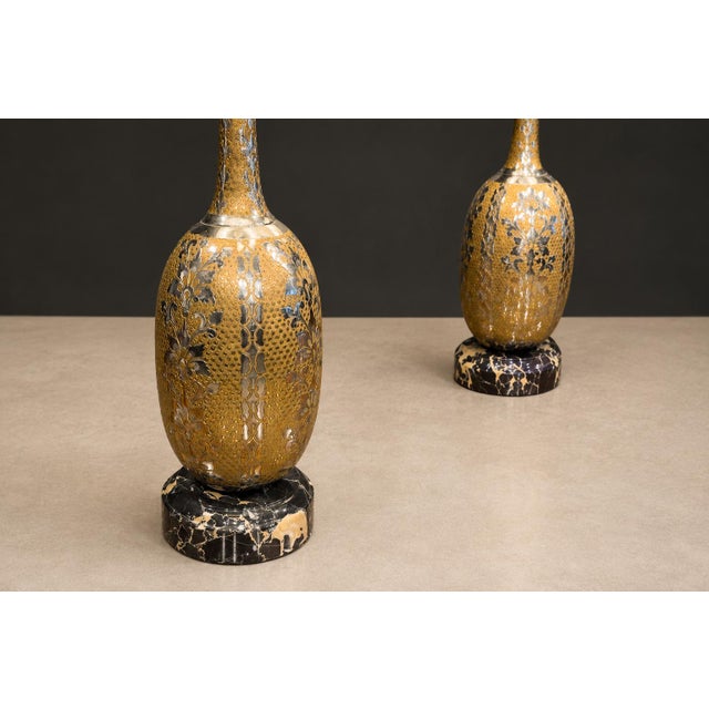 1930s Art Nouveau Table Lamps in Metal, Brass and Marble - a Pair For Sale - Image 4 of 16