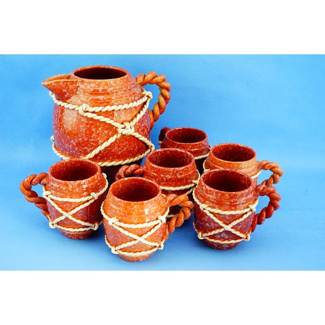 Rustic Vintage Ceramic Service with Jug and Glasses by La Colonnata Sesto Fiorentino, 1920s, Set of 7 For Sale - Image 3 of 18