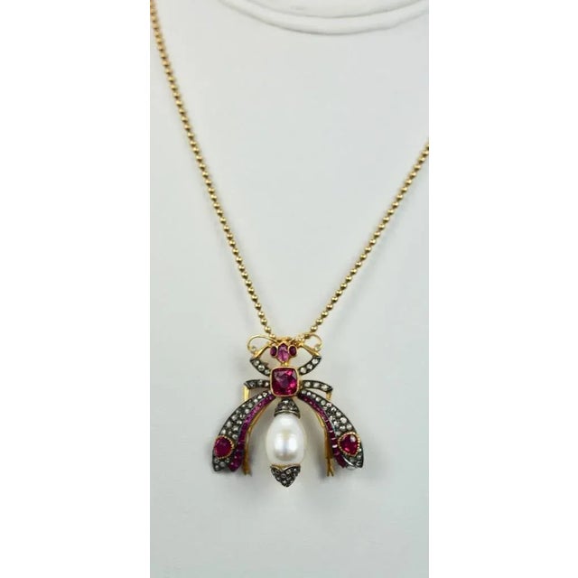 Antique Ruby Pearl Diamond 18k Insect Brooch Pendant For Sale In Los Angeles - Image 6 of 7