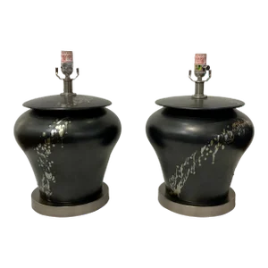 Currey & Co. Abstract Modern Reactive Bronze Glaze Porcelain Table Lamps Pair Prototypes