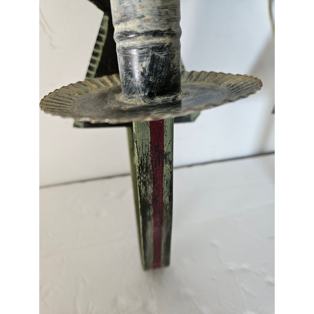 Folk Art Handmade Polychrome Folky Tin Electrified Sconces - A Pair For Sale - Image 3 of 9