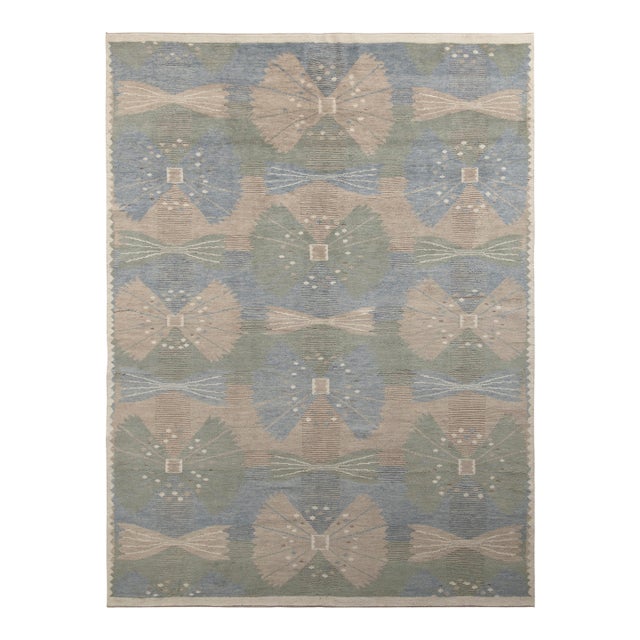 Rug & Kilim’s Scandinavian Style Rug in Green, Blue and Beige Geometric Pattern - 8x10 For Sale