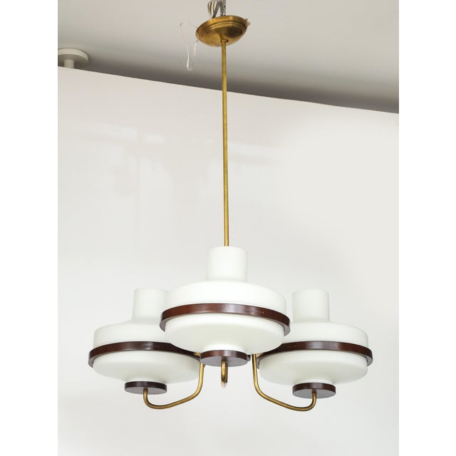 Stilnovo 1960's Stilnovo Style Walnut and Brass Chandelier For Sale - Image 4 of 17