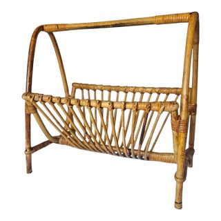 Franco Albini Style Mid 20th Century Bentwood Bamboo & Rattan Magazine Rack For Sale