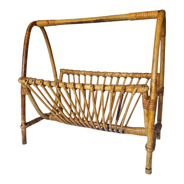 Franco Albini Style Mid 20th Century Bentwood Bamboo & Rattan Magazine Rack For Sale