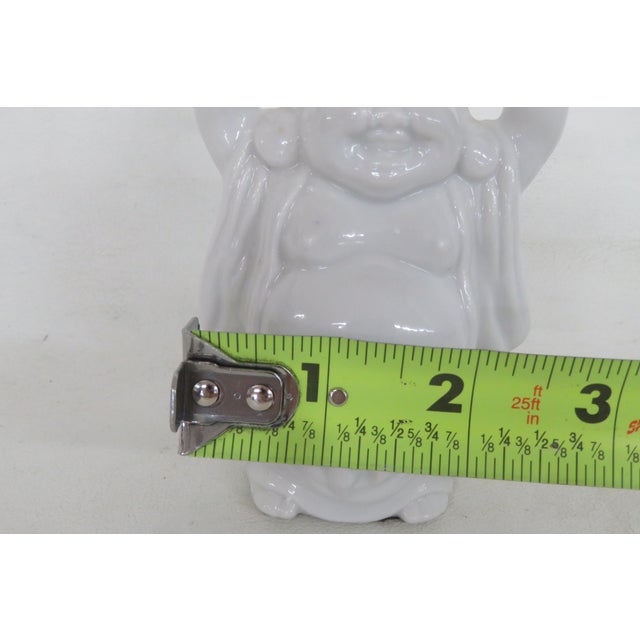 White White Ceramic Laughing Buddha With Arms Raised Hotei Figurine Gloss Finish 5027b For Sale - Image 8 of 10