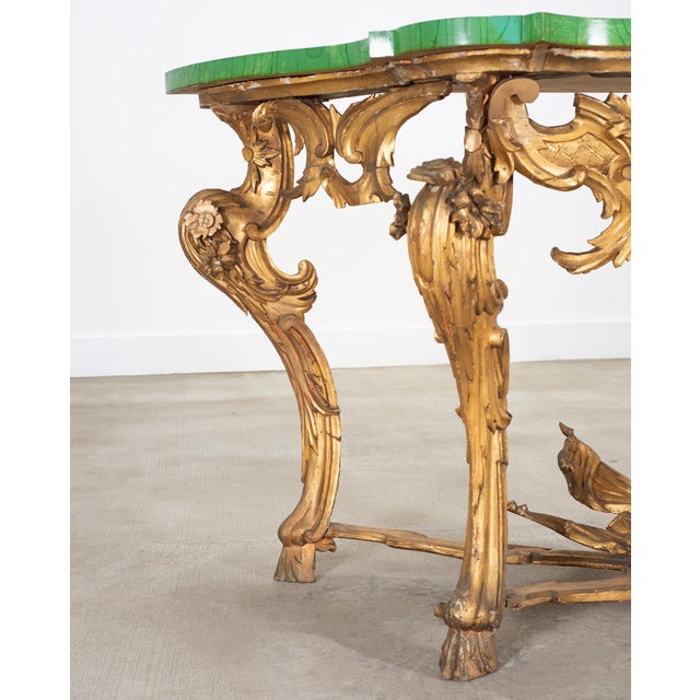 18th Century Italian Rococo Carved Giltwood Console Table For Sale - Image 11 of 18