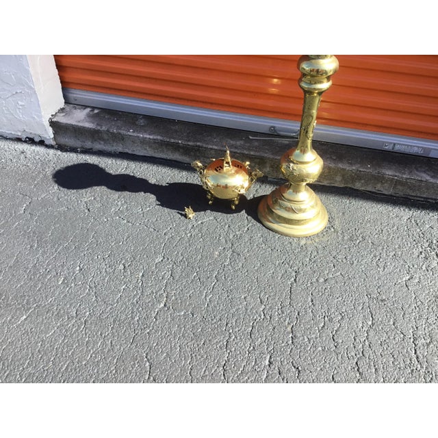 Brass Brass Two Piece Pedestal & Incense Burner For Sale - Image 8 of 13