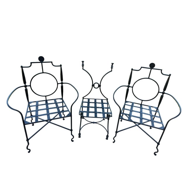 Mid 20th Century Three Wrought Iron Chairs After the 1943 Models by Gilbert Poillerat (1902- 1988), Second Half 20th Century For Sale - Image 5 of 15