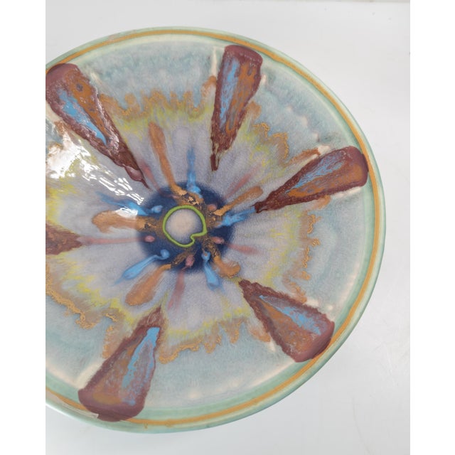 Mid-Century Modern 21st Century Contemporary Colorful Ceramic Pottery Centerpiece Bowl Attributed to Lasser For Sale - Image 3 of 12