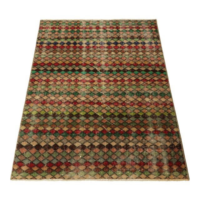 1960s Vintage Zeki Müren Rug With Polychromatic Geometric Patterns, From Rug & Kilim For Sale - Image 5 of 7