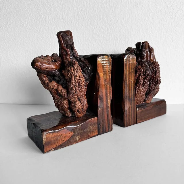 Mid 20th Century Vintage Burlwood Bookends - a Pair For Sale - Image 5 of 9