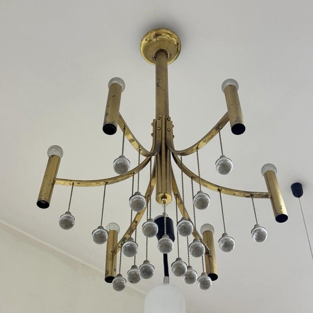 1970s Modern Brass Chandelier attributed to Gaetano Sciolari, 1970s For Sale - Image 5 of 8