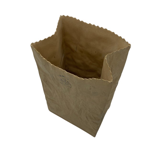 Michael Harvey "Paper Bag" Ceramic Vase, Crinkle Craft Collection For Sale - Image 6 of 7