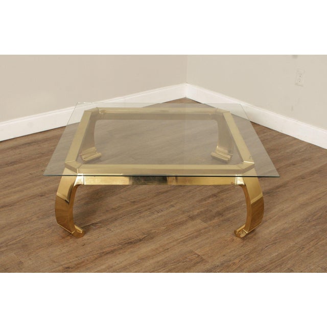 Mastercraft Attributed Hollywood Regency Asian Inspired Brass and Glass Coffee Table For Sale - Image 15 of 18