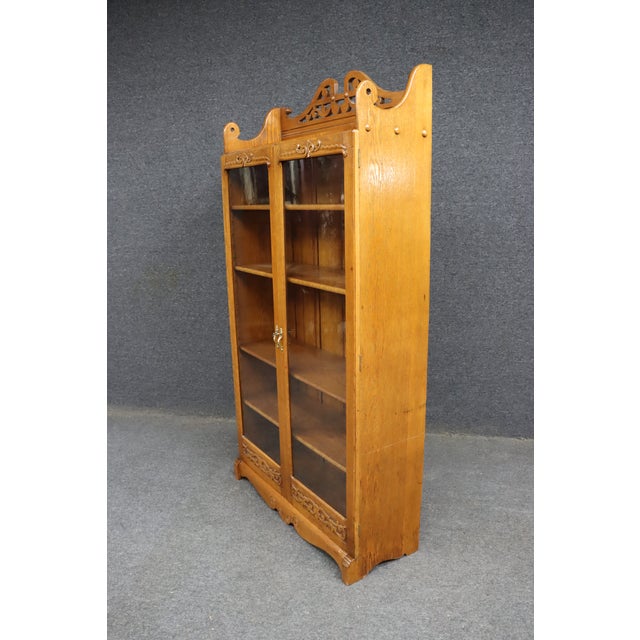 Victorian Oak Two-Door Glass Bookcase With Adjustable Shelves, Circa 1900 For Sale - Image 9 of 11