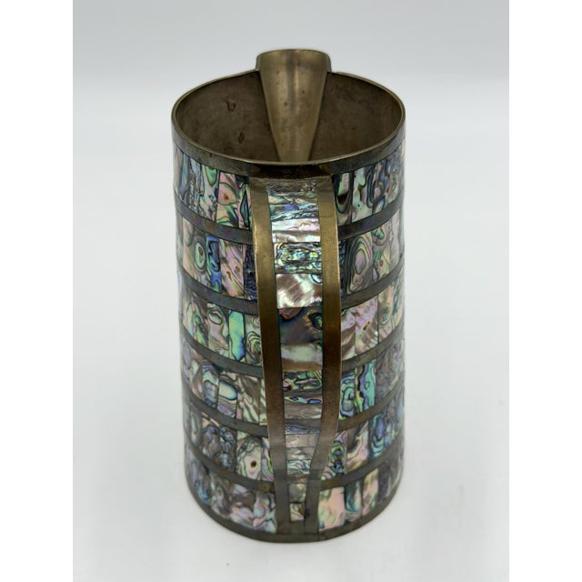 1950s Alfredo Villasana Taxco Brass & Abalone Pitcher and Tumblers - Set of 5 For Sale - Image 13 of 18