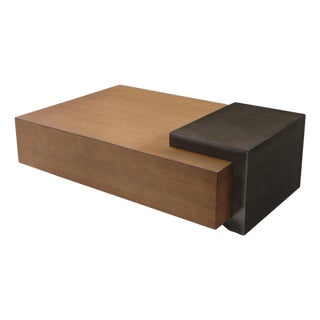 Modern Greg Sheres Style Walnut and Bronze Cocktail Table For Sale