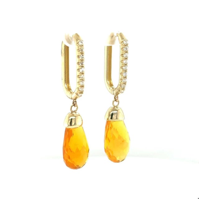 Contemporary 12.84 Carat Fire Opal Diamond Yellow Gold Drop Earrings, A Pair For Sale - Image 3 of 7