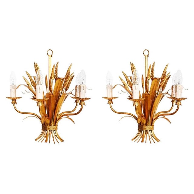 Floral Gilt 5-Light Chandelier from Hans Kögl, 1970s, Set of 2 For Sale - Image 12 of 12