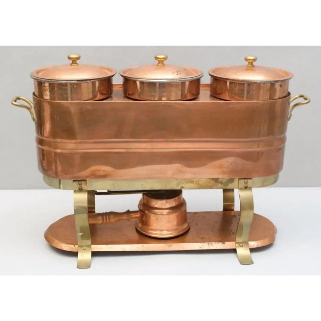 Metal 1990s Copper Bazar Fran?ßais French Three Compartment Chafing Dish For Sale - Image 7 of 7