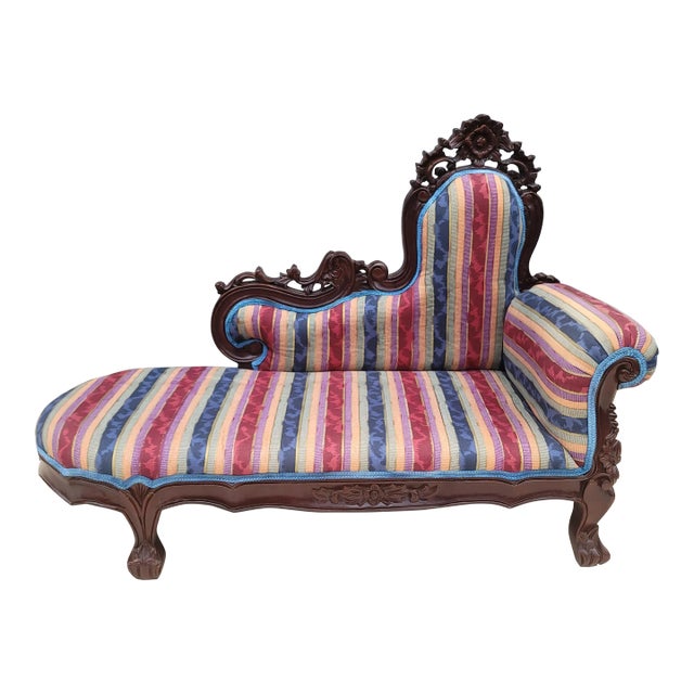 Rococo Style Carved Cherry Upholstered Child Size Chaise Lounge For Sale