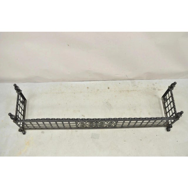 Early 20th Century Antique Gothic Wrought Iron Spiral Twist 56" Fireplace Mantel Fender Surround For Sale - Image 5 of 10