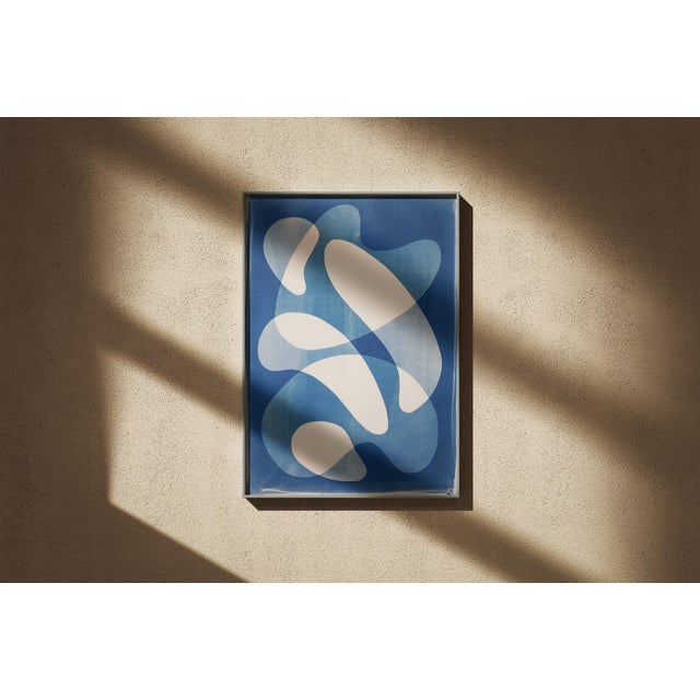 Blue 2026, Mid Century Modern Monotype, Unique Print in Blue Tones, the Splash, Floating Forms on Paper For Sale - Image 8 of 8