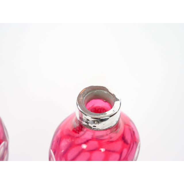 Val Saint Lambert Pink Glass Bottles With Diamond-Cut & Etched Decoration For Sale - Image 10 of 12