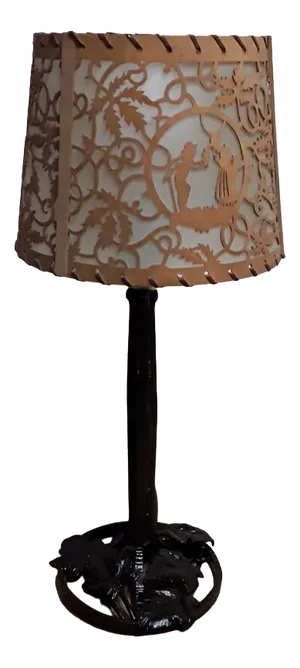 Art Deco French Table Lamp with Black Wrought Iron Foot, 1930s