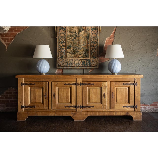 Wood Mid 1900s Large Rustic French - Light Oak Sideboard For Sale - Image 7 of 15