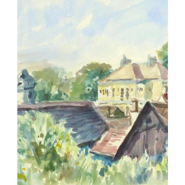 Traditional Wilhelm Kloden, French Watercolor Landscape - Village Center For Sale - Image 3 of 5