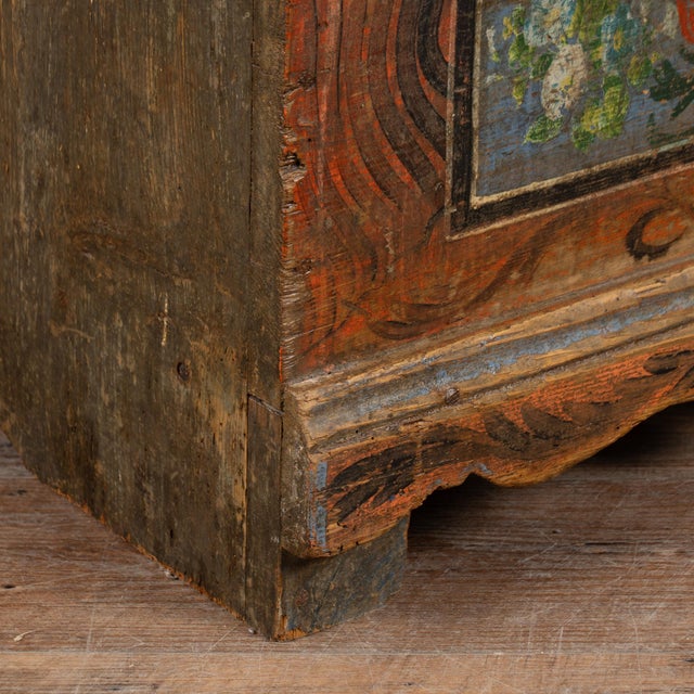 Long Narrow Hand Painted Pine Trunk Bench, Dated 1889 For Sale - Image 9 of 16