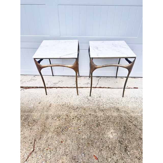 Contemporary Vintage Paul Evans Style Brutalist Stone and Metal Side Tables- A Pair For Sale - Image 3 of 11