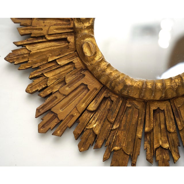 Mid 20th Century Large French Gilt Starburst or Sunburst Mirror (Diameter 27 1/2) For Sale - Image 5 of 12