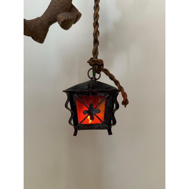 Tyrolean Mountaineer Pendant Lamp in Hand-Carved Softwood, 1980s For Sale - Image 4 of 18