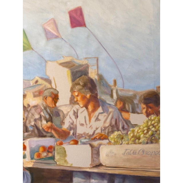 1980s Large 1980's Southern California Coastal Market Scene Painting For Sale - Image 5 of 8