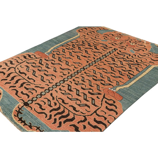 Rug & Kilim Rug & Kilim’s Custom Tiger-Skin Rug Design With Orange and Brown Pictorial For Sale - Image 4 of 7